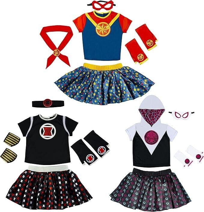 Rubie's Marvel Girl's Trunk Set (Captain Marvel, Ghost Spider, Black Widow), 4-6