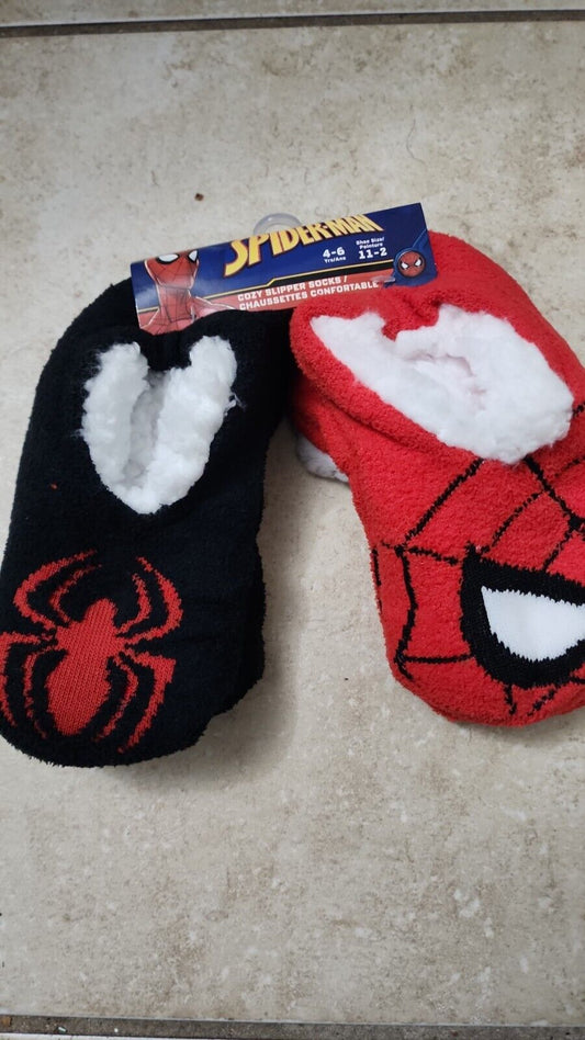 SPIDER-MAN & FRIENDS Boys Fuzzy Slippers 4-6 Years Size 11-2