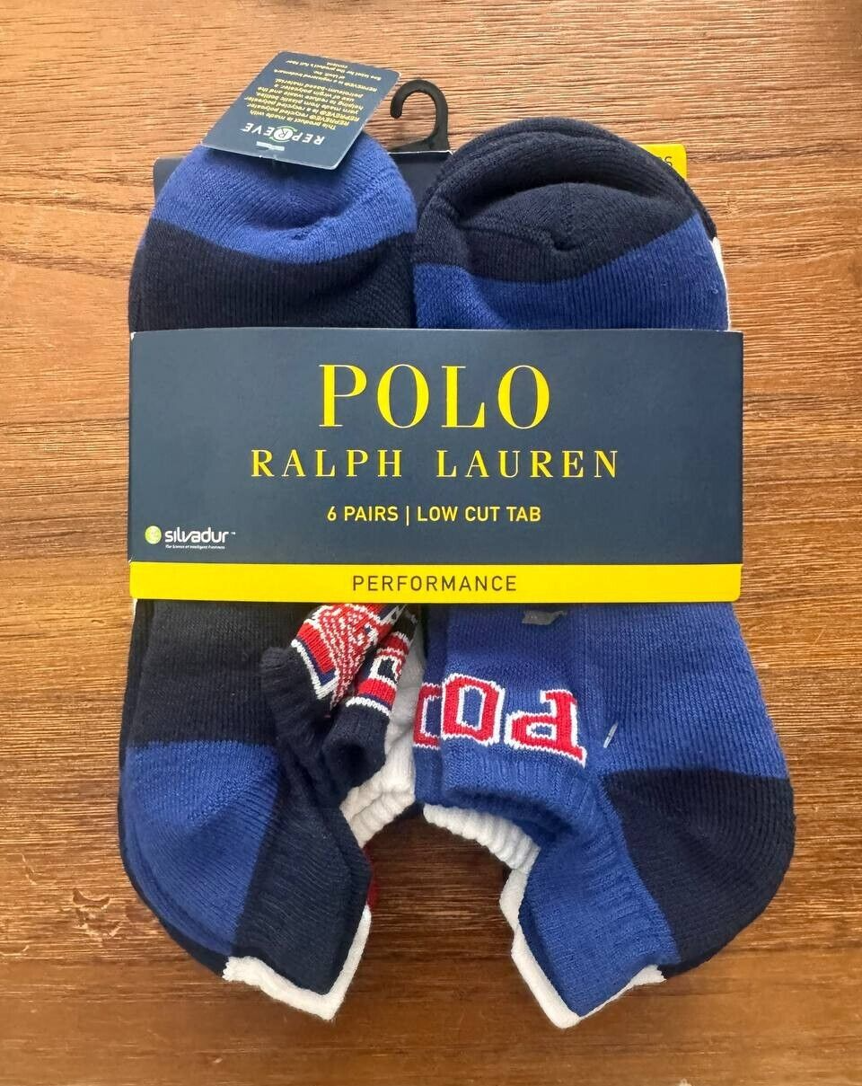 POLO RALPH LAUREN Men's Low Cut Tab Performance Socks, 6-Pack, size 10-13 New