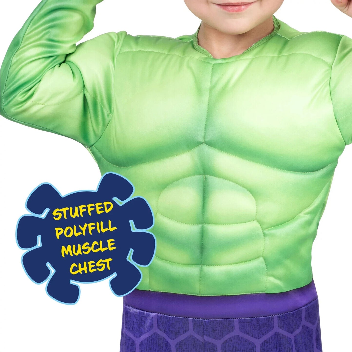 Boys The Hulk Halloween Costume Marvel Green Muscle Jumpsuit & Mask 2 Pc - 3T/4T