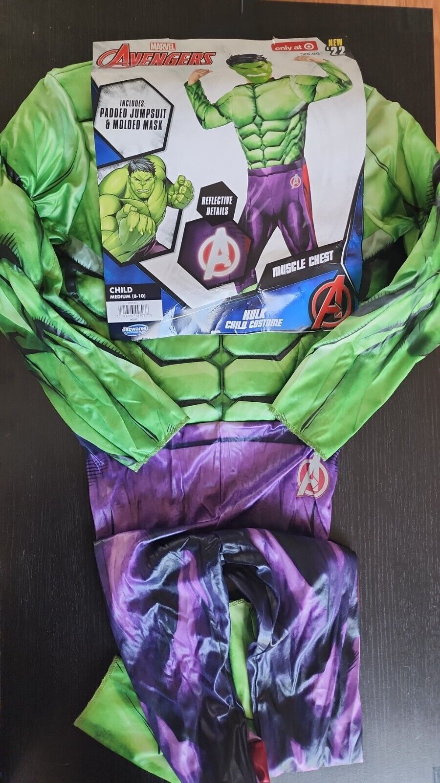Hulk Costume Boys Large Marvel Avengers Halloween Superhero Suit Mask M 8-10