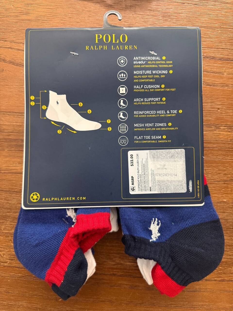 POLO RALPH LAUREN Men's Low Cut Tab Performance Socks, 6-Pack, size 10-13 New