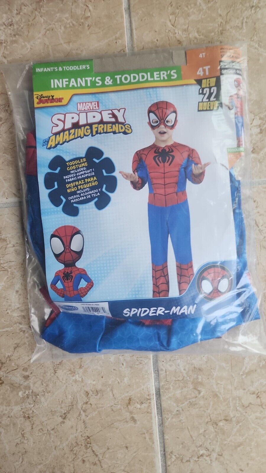 Kids Marvel Spider-man Spiderman Costume Pad Muscle Chest Halloween 4-T - New