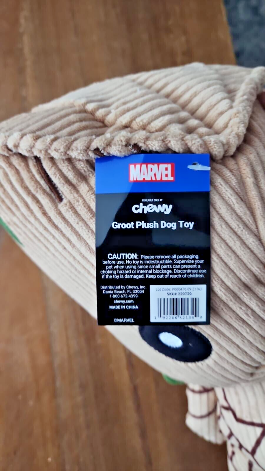Chewy Groot Plush Dog Squeaky Toy 7' x 14' New Perfect for Medium and Large dogs