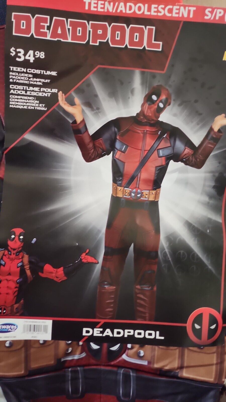 Men's Deadpool Costume Mask Marvel Rivals S/P Teen
