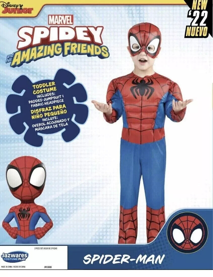 Kids Marvel Spider-man Spiderman Costume Pad Muscle Chest Halloween 4-T - New