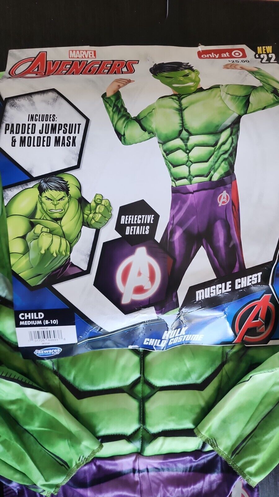 Hulk Costume Boys Large Marvel Avengers Halloween Superhero Suit Mask M 8-10