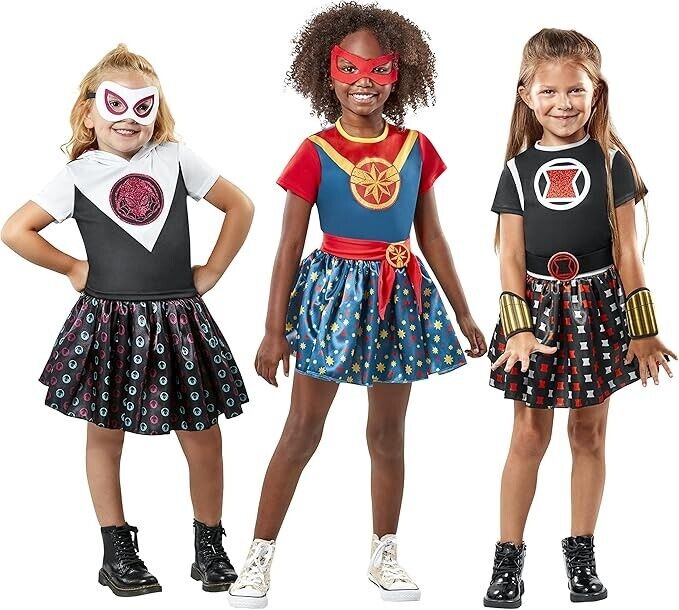 Rubie's Marvel Girl's Trunk Set (Captain Marvel, Ghost Spider, Black Widow), 4-6