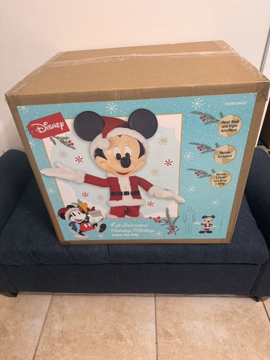 Disney 4 ft Animated Holiday Mickey Mouse Christmas Santa NEW IN HAND FAST SHIP